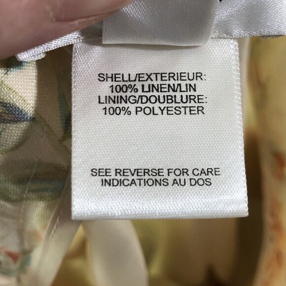 Talbots Pants Womens 10 Yellow Linen Floral Cottage Ankle Tapered Resort Vintage - Picture 12 of 12